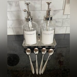 Glass Syrup Pump Bottle Coffee & Cocoa Bar Set with Stainless Steel Stir Spoons